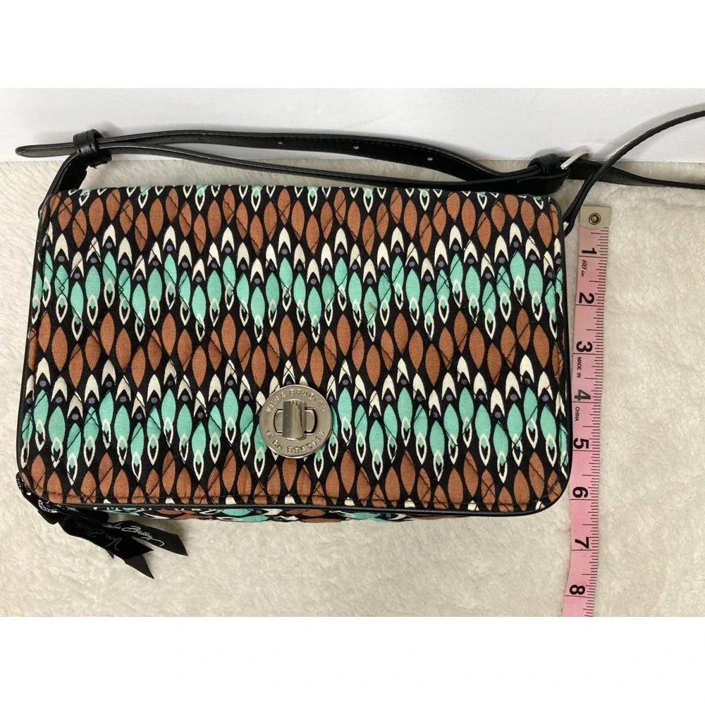 Vera Bradley All In‎ One Crossbody Wallet Ikat Diamonds Black Teal Quilted Bag